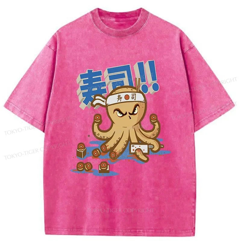 Tokyo-Tiger Sushi Octopus Washed T-Shirt