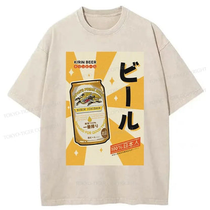 Tokyo-Tiger Kirin Beer Poster Japanese Washed T-Shirt