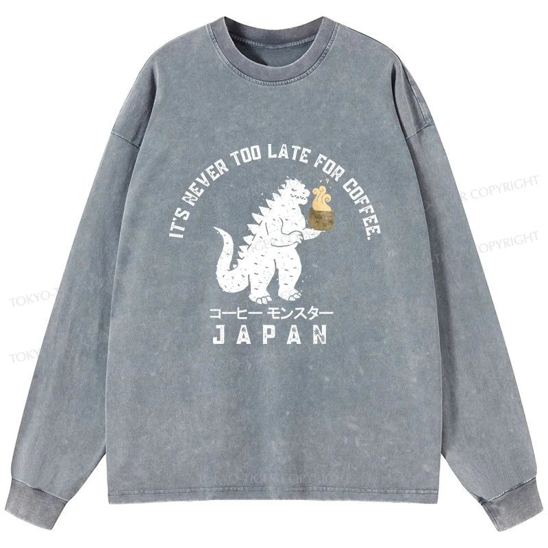 Tokyo-Tiger It Is Never Too Late For Coffee Washed Long Sleeve T-Shirt