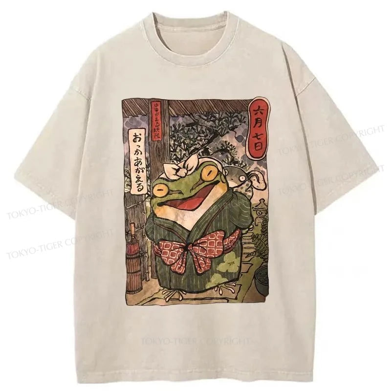 Tokyo-Tiger A Warm Family Of Frogs Washed T-Shirt