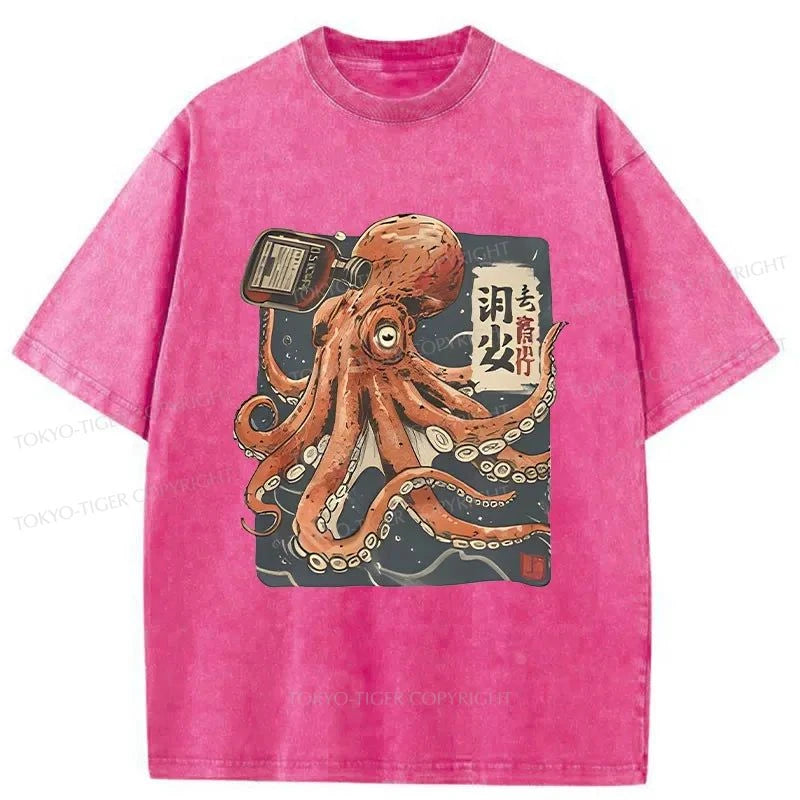 Tokyo-Tiger Octopus Drink Washed T-Shirt