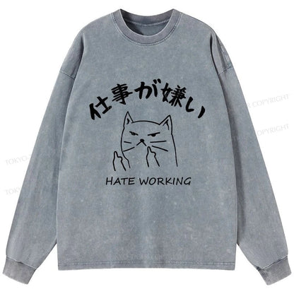 Tokyo-Tiger A Cat That Hates Work Washed Long Sleeve T-Shirt