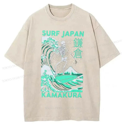 Tokyo-Tiger Surf Japanese Skeleton Washed T-Shirt