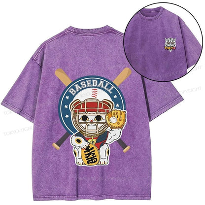 Tokyo-Tiger Janpaese Baseball Cat Front Back Washed T-Shirt