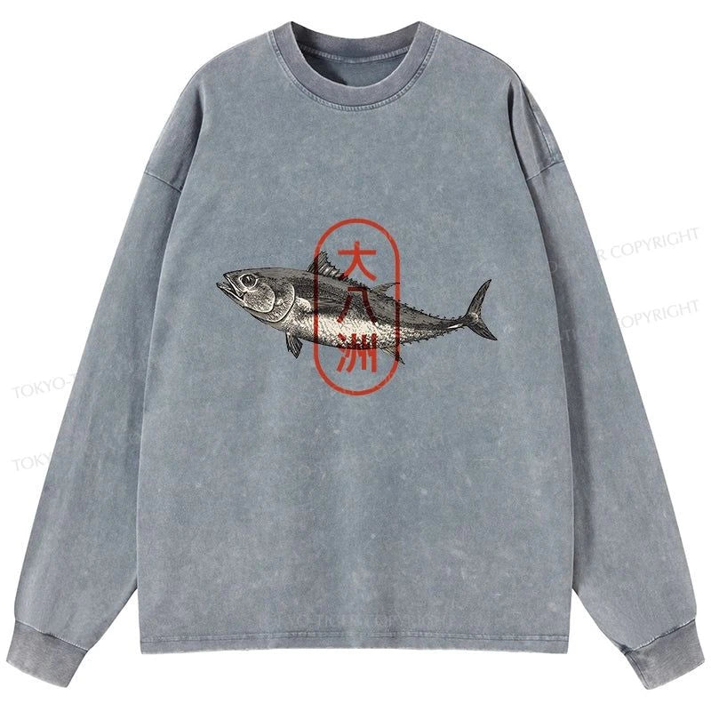 Tokyo-Tiger Oyashima Sushi Logo Washed Long Sleeve T-Shirt