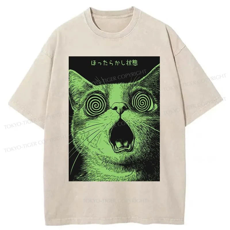 Tokyo-Tiger Confused Cat Japanese Washed T-Shirt