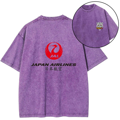 Tokyo-Tiger Japan Airlines Front Back Washed T-Shirt