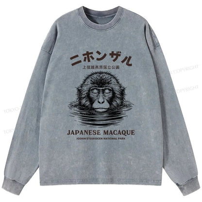 Tokyo-Tiger The Macaque Monkey In The Bath Japanese Washed Long Sleeve T-Shirt