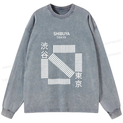 Tokyo-Tiger Japanese Shibuya Crossing Washed Long Sleeve T-Shirt