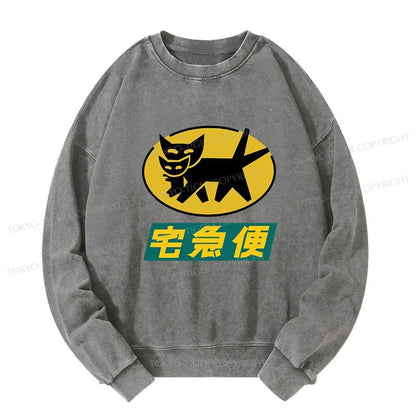 Tokyo-Tiger Black Cat Quick Transport Washed Sweatshirt