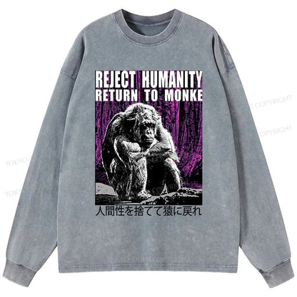 Tokyo-Tiger Reject Humanity Return To Monkey Japan Washed Long Sleeve T-Shirt