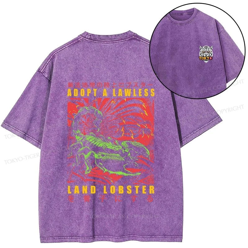 Tokyo-Tiger Adopting A Land Lobster Japanese Front Back Washed T-Shirt