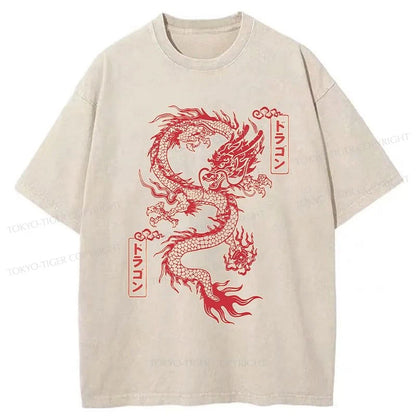 Tokyo-Tiger Dragon With Ball Totem Washed T-Shirt