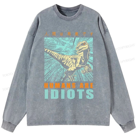 Tokyo-Tiger Mocking Dinosaurs Japanese Washed Long Sleeve T-Shirt