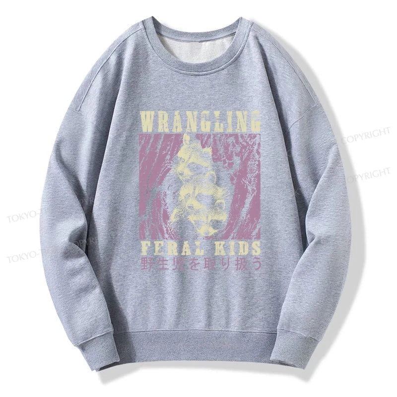 Tokyo-Tiger Wrangling Feral Raccoon Kids Sweatshirt