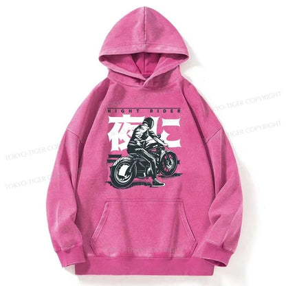 Tokyo-Tiger Motorcyclist Japanese Night Rider Washed Hoodie