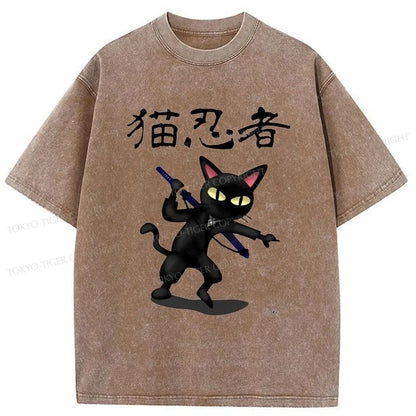 Tokyo-Tiger Ninja Cat Washed T-Shirt