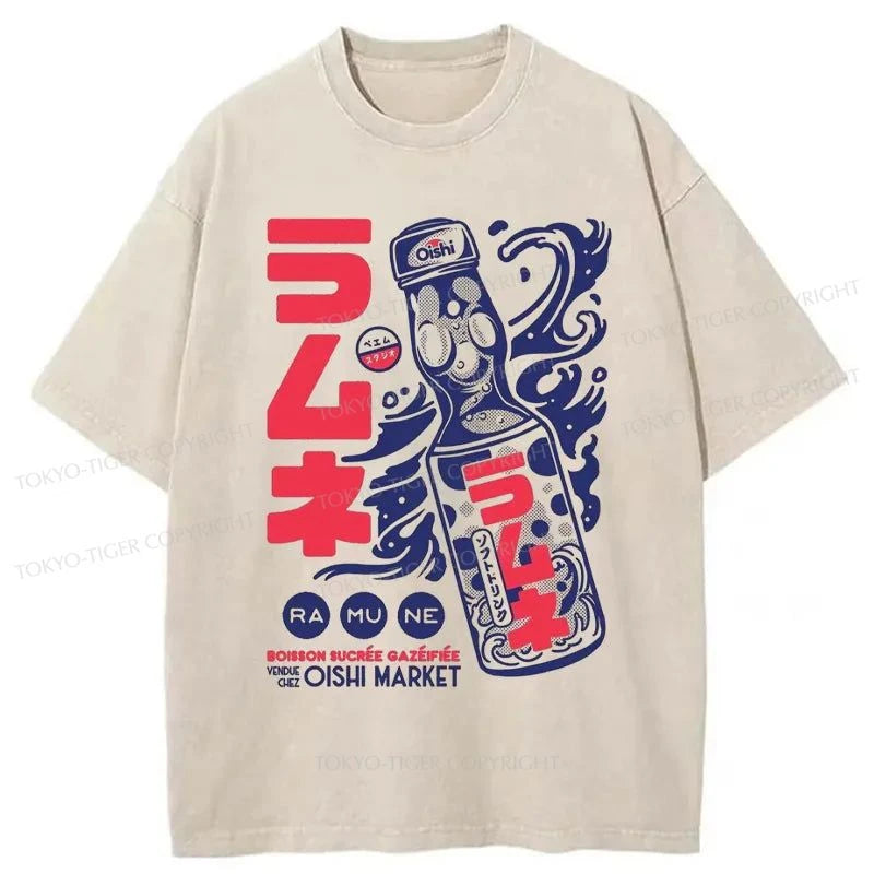 Tokyo-Tiger Ramune Print Japanese Washed T-Shirt