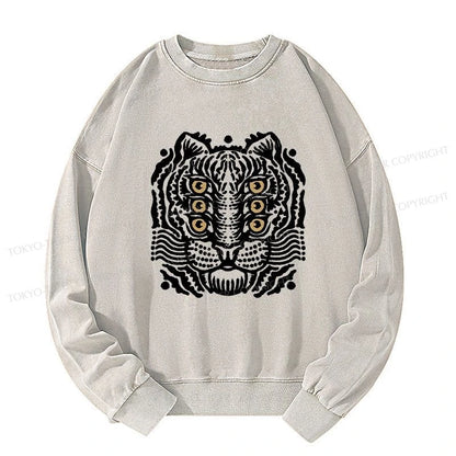 Tokyo-Tiger Six-eyed Cat Japanese Washed Sweatshirt