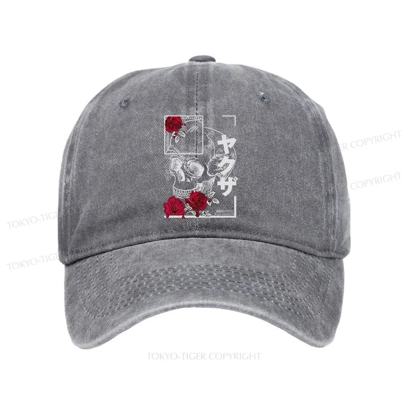 Tokyo-Tiger Skull Roses Japanese Aesthetic Washed Cap