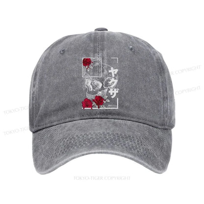 Tokyo-Tiger Skull Roses Japanese Aesthetic Washed Cap