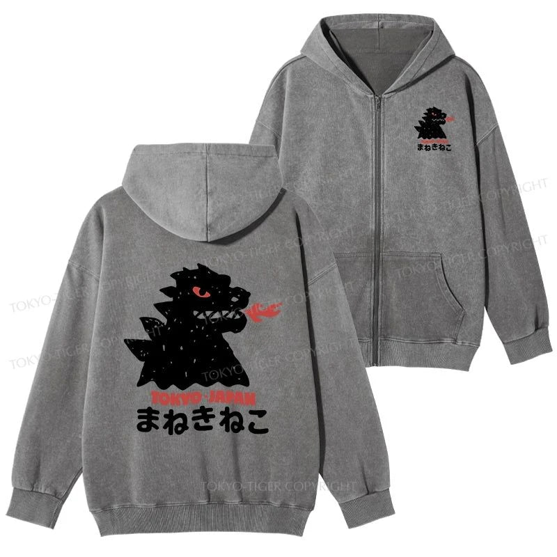 Tokyo-Tiger Japanese Fortune Cat Washed Zip Hoodie