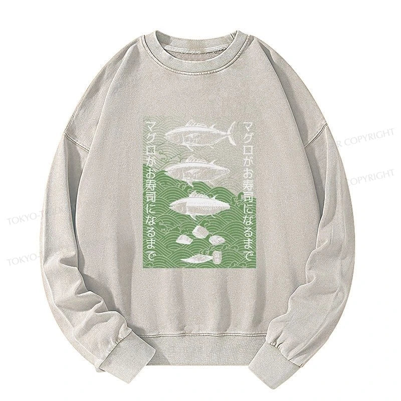 Tokyo-Tiger How Tuna Becomes Sushi Washed Sweatshirt