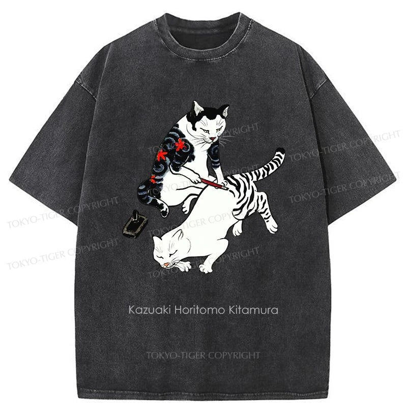 Tokyo-Tiger The Cat Is Tattooing Washed T-Shirt