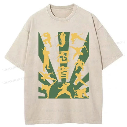 Tokyo-Tiger Japanese Ninja Print Washed T-Shirt