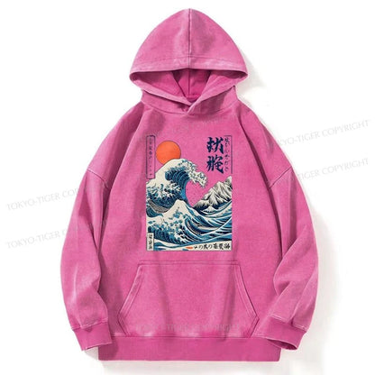 Tokyo-Tiger Ukiyo-e Ocean Waves Japan Washed Hoodie