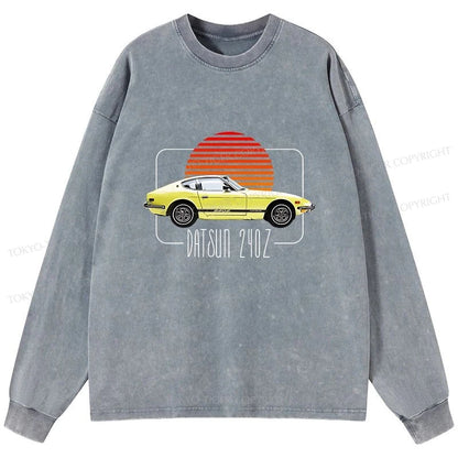 Tokyo-Tiger Datsun 240Z Retro Classic Car Washed Long Sleeve T-Shirt