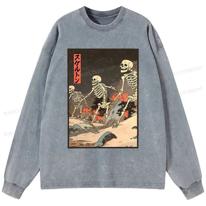 Tokyo-Tiger Japanese Rising Skeletons Washed Long Sleeve T-Shirt