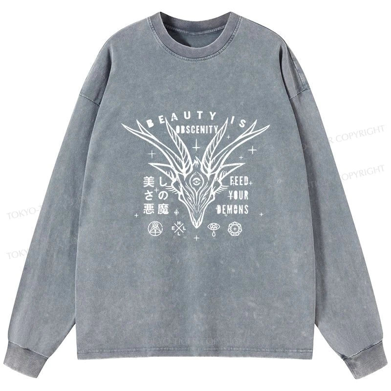 Tokyo-Tiger Beautiful Devil Japanese Washed Long Sleeve T-Shirt