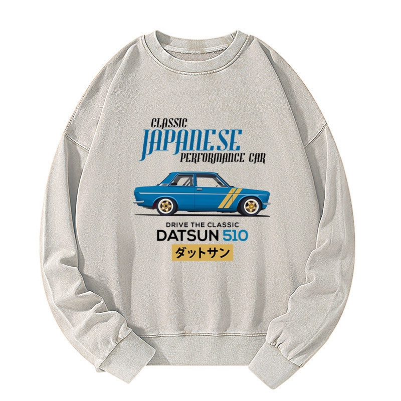 Tokyo-Tiger Datsun 510 - Classic Japanese Car Washed Sweatshirt