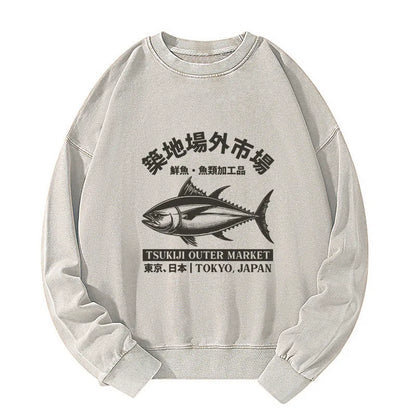 Tokyo-Tiger Tokyo Japan Tsukiji Fish Market Washed Sweatshirt