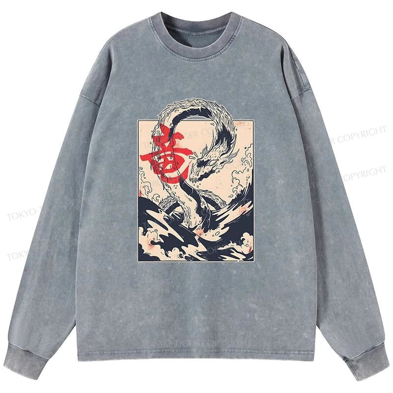 Tokyo-Tiger Sea Dragon Japanese Washed Long Sleeve T-Shirt