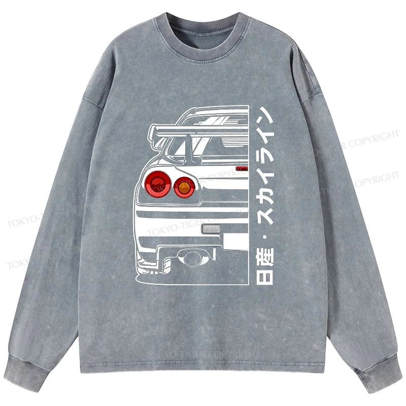 Tokyo-Tiger Nissan Skyline GTR R34 Washed Long Sleeve T-Shirt