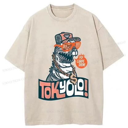 Tokyo-Tiger Stylish Dinosaur Washed T-Shirt