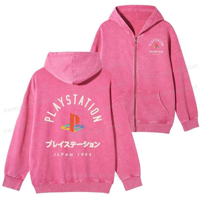 Tokyo-Tiger PlayStation Logo Japan Washed Zip Hoodie