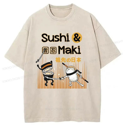 Tokyo-Tiger Sushi Ninja Japanese Washed T-Shirt