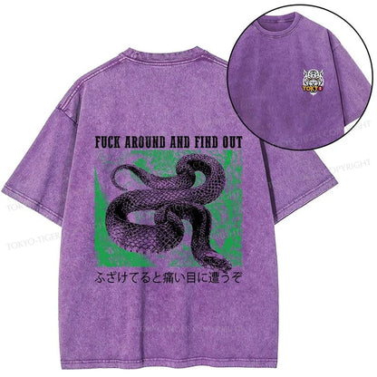 Tokyo-Tiger Cold And Heartless Snake Front Back Washed T-Shirt