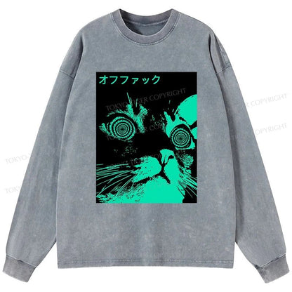 Tokyo-Tiger Cool Cat Japanese Washed Long Sleeve T-Shirt