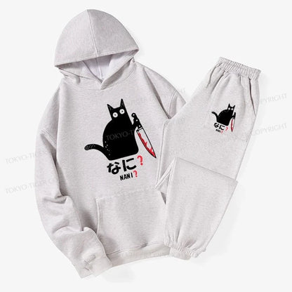 Tokyo-Tiger A Puzzled Cat Holding A Knife Fleece Lined Hoodie Set