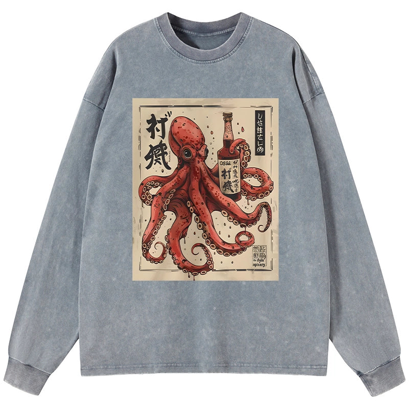 Tokyo-Tiger Osaka Saké Octopus Washed Long Sleeve T-Shirt