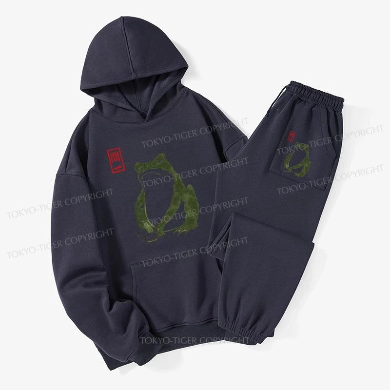 Tokyo-Tiger Woodblock Print Frog Fleece Lined Hoodie Set