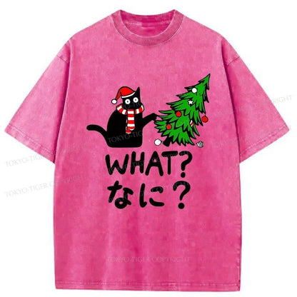 Tokyo-Tiger Naughty Cat Christmas Washed T-Shirt