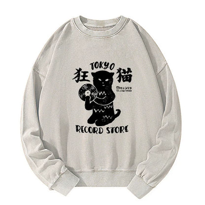 Tokyo-Tiger Tokyo Record Store Cat CD Washed Sweatshirt