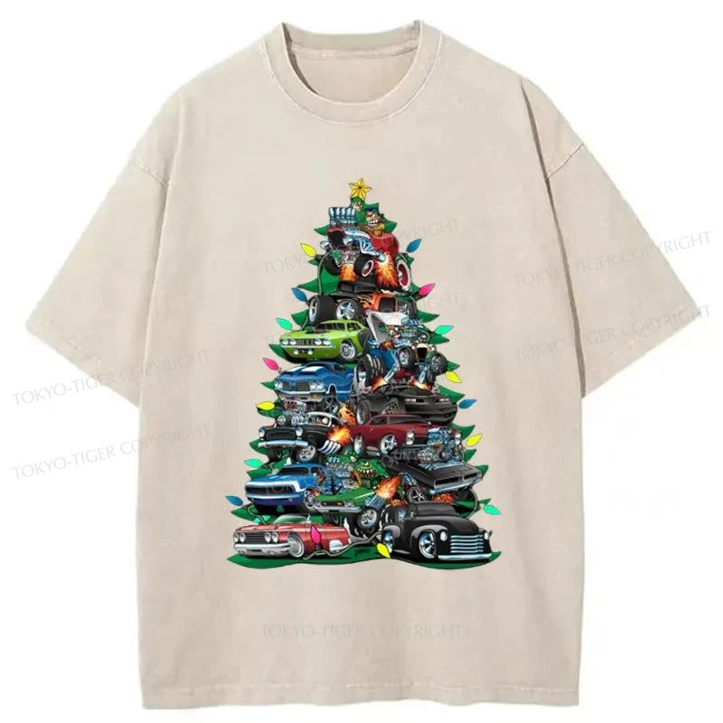 Tokyo-Tiger Christmas Tree Car Washed T-Shirt