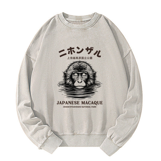 Tokyo-Tiger The Macaque Monkey In The Bath Japanese Washed Sweatshirt