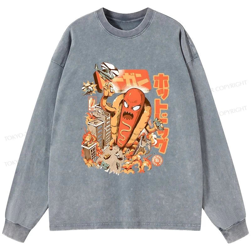 Tokyo-Tiger Great Hot Dog Kaiju Japanese Washed Long Sleeve T-Shirt